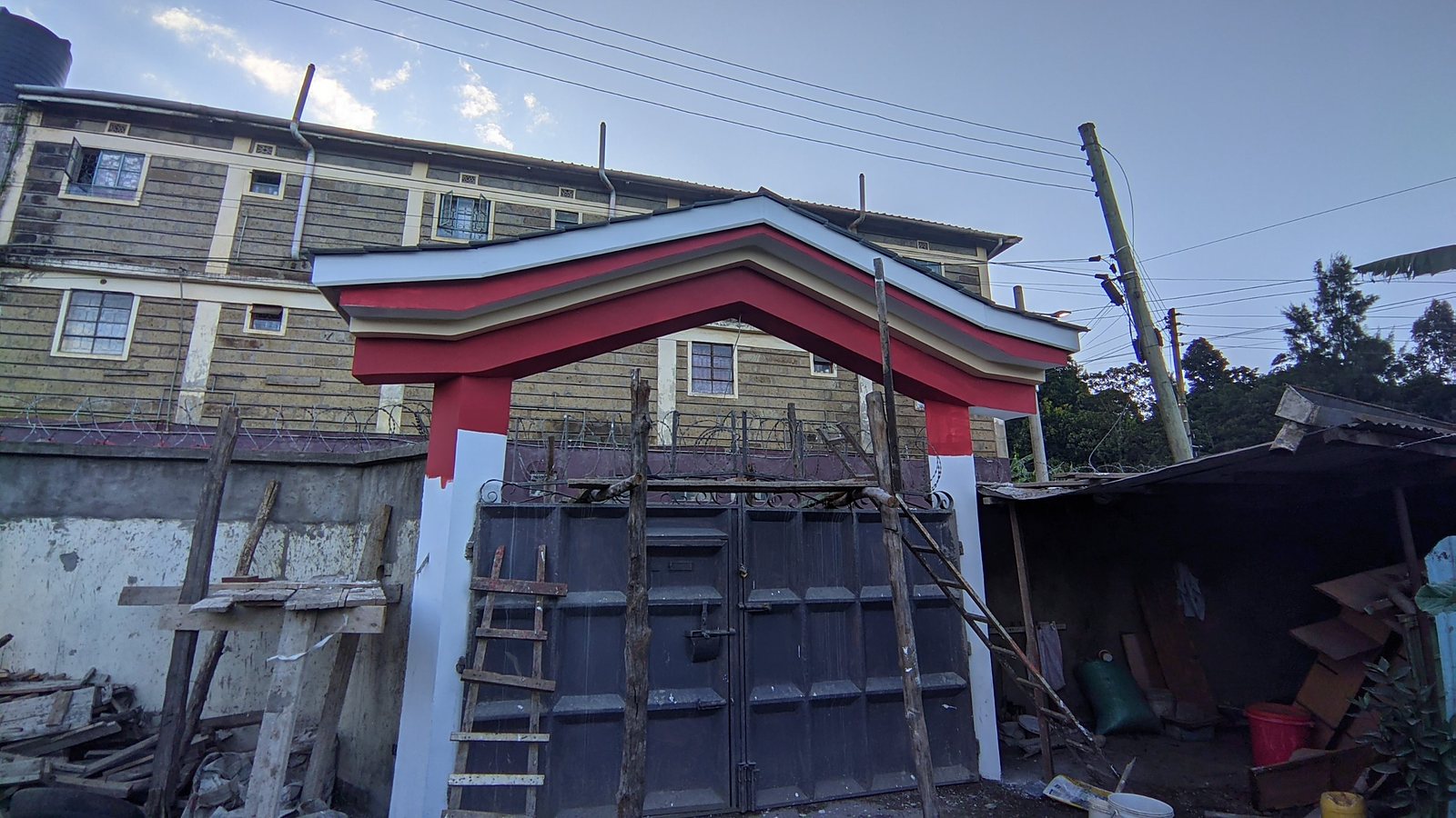 Entrance gate arch being finished